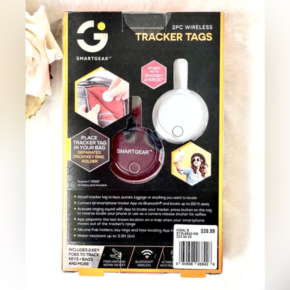 New with tags 2PC WIRELESS TRACKER TAGS with 2 key fobs. Track keys, bags & more - Picture 4 of 5